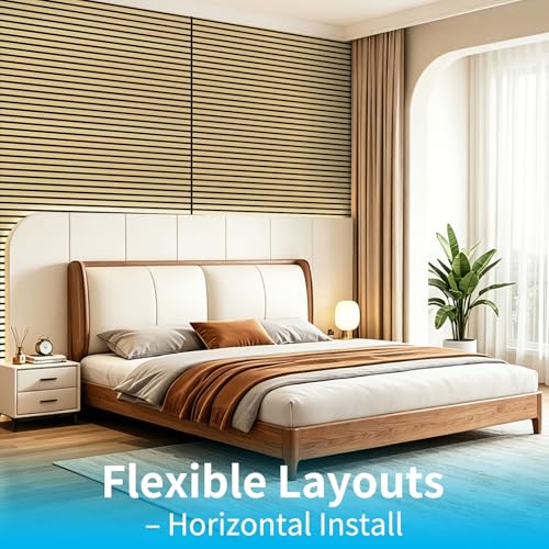 Image of Art3d 47 x 23.6 Inch Acoustic Wood Slat Design Wall Panels, 4-Pack, Oak