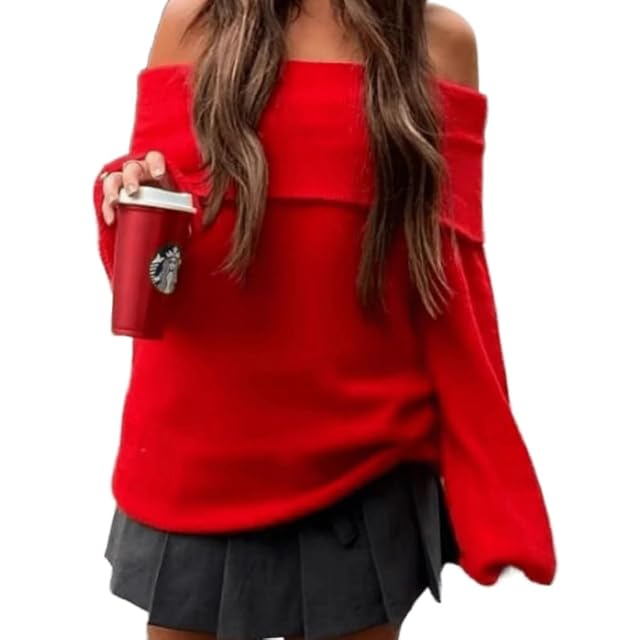 Apvirdy Womens Off The Shoulder Sweater Oversized Long Sleeve Loose Pullover Sweaters Dress Ribbed Knit Pullover