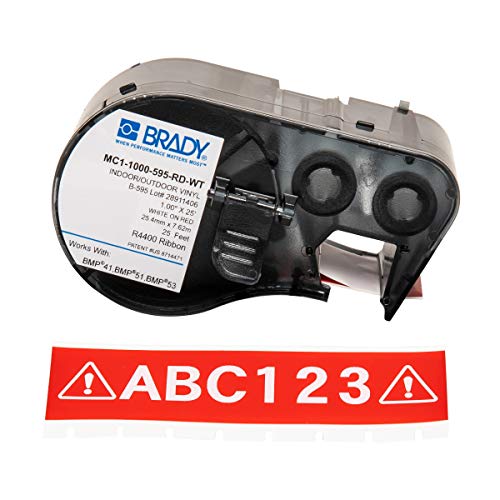 Brady MC1-1000-595-RD-WT, 131596 Indoor/Outdoor Label, 3 Cartridges of 25 Feet