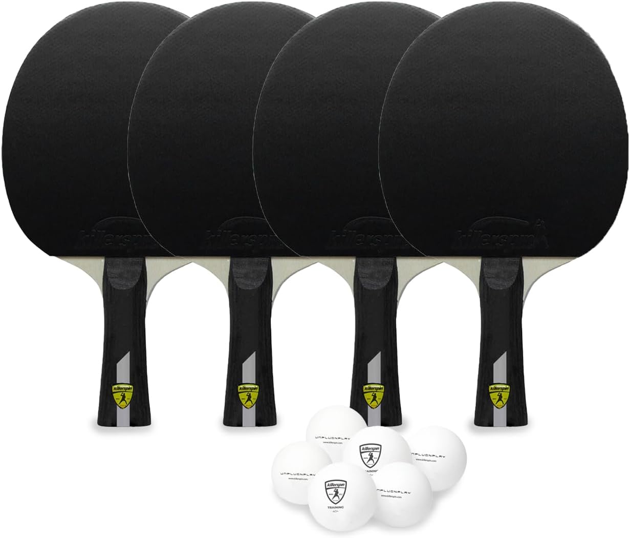 Killerspin 4X Impact Ping Pong Paddle Set โ 2-Pack Table Tennis Rackets with 6 Balls | Flared Handle, 5-Ply Wood, Durable Rubber for Beginner to Advanced Players
