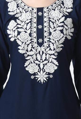 Image of LIBOZA Kurti for Women - Short Chikankari Kurtis for Girls, Lakhnawi Tunic Top Kurta Design for Ladies, Woman Ethnic Kurthis & Shirt with Sleeve