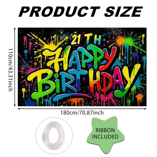 Image of Nuxovilar 21st Birthday Banner Polyester Graffiti Backdrop Decor 71 inchx43