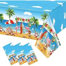 3 Pack Summer Beach Plastic Tablecloth Party Decorations, Disposable Aloha Luau Hawaiian Tablecloth, Flamingo Surfboard Table Cover for Summer Beach Pool Hawaiian Theme Party Decorations, 54 x 108Inch