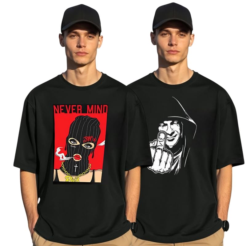 ug fashion Mens Cotton Blend Oversized T-Shirt | Casual Printed Loose Fit Tshirt for Men | Combo Pack of 2-picture-20