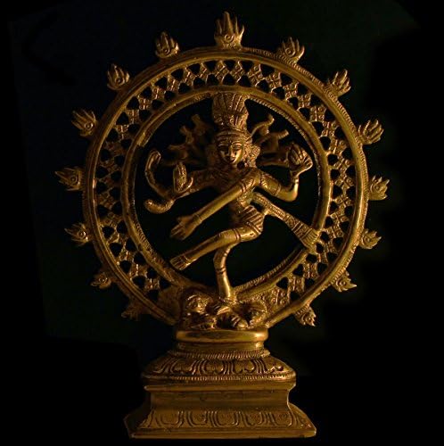 Lord Shiva Statue/Brass Nataraja Idol - Metallic Golden-Look 8.3 Inches Tall Sculpture with 2.28 Pound Weight - Ethnic Home Decor/Religious Gifts for Men and Women