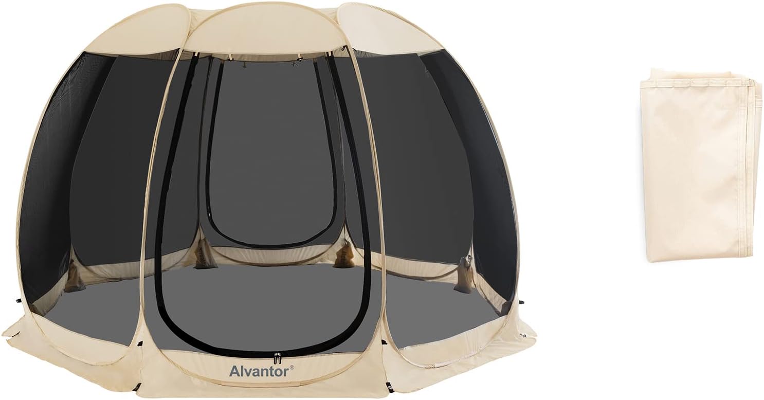 Alvantor Screen House Room Camping Tent Outdoor Canopy Dining Gazebo Pop Up Sun Shade Shelter 8 Mesh Walls Not Waterproof Beige 12'x12' Patent