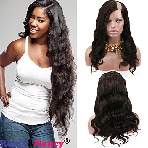 Rossy&Nancy 10A U Part Wig 100% Brazilian Remy Human Hair Body Wavy Free Part Natural Black Color 180% Density for Women 14inch