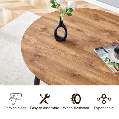 Image of FURNITO Round Dining Table Set for 6, 42 inch-54 inch Extendable Dining Table with 6 Upholstered Chairs, 7 Piece Modern Kitchen Table and Chairs Set for Dining Room, Kitchen, Small Space, Easy Assembly & Use