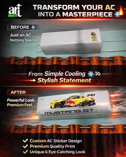 Image of Art Smart Mustang GT Racing Car Air Conditioner Sticker, High Quality Vinyl, HD Gloss Finish, 24 Inches, for Indoor (Yellow)