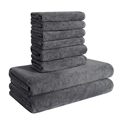 CASOFU Towel Set, Quick Drying Microfiber Coral Velvet Towels, 2 Bath Towels 2 Hand Towels 4 Washcloths, Lightweight Highly Absorbent Towels for Bathroom, Fitness, Spa, Yoga, Travel