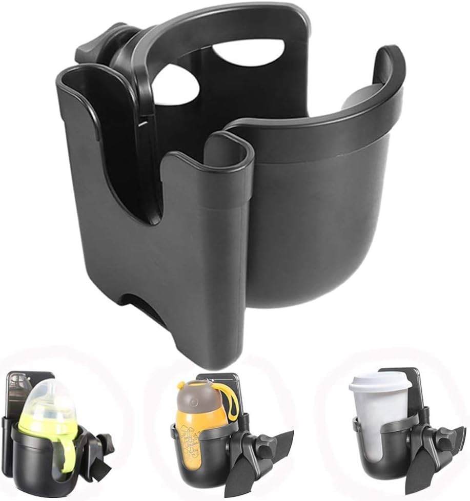 Universal Cup Holder,2-in-1 Stroller Bottle Holder with Phone 360 Degrees Rotation Large Caliber Drink Rack for Pushchair Crib Bicycle Wheelchair Walker Scooter Fishing Rod Treadmill