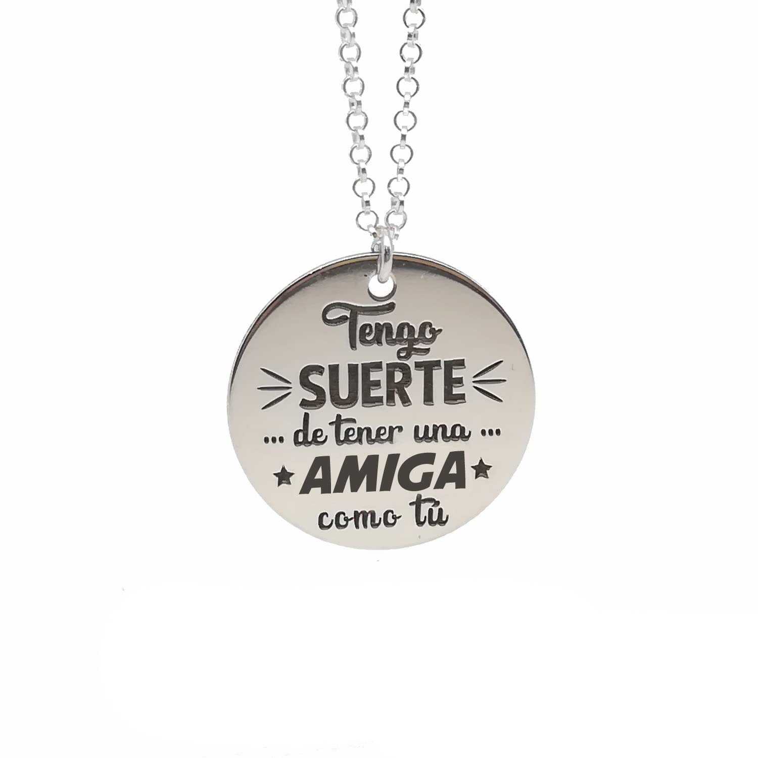 Colgante Medalla personalizable para MADRE. PADRE. ABUELA. AMIGA. Fabricada en Plata de Ley 925/1000. Regalo Día de la Madre - Cumpleaños - Boda. Regalo Personalizado.