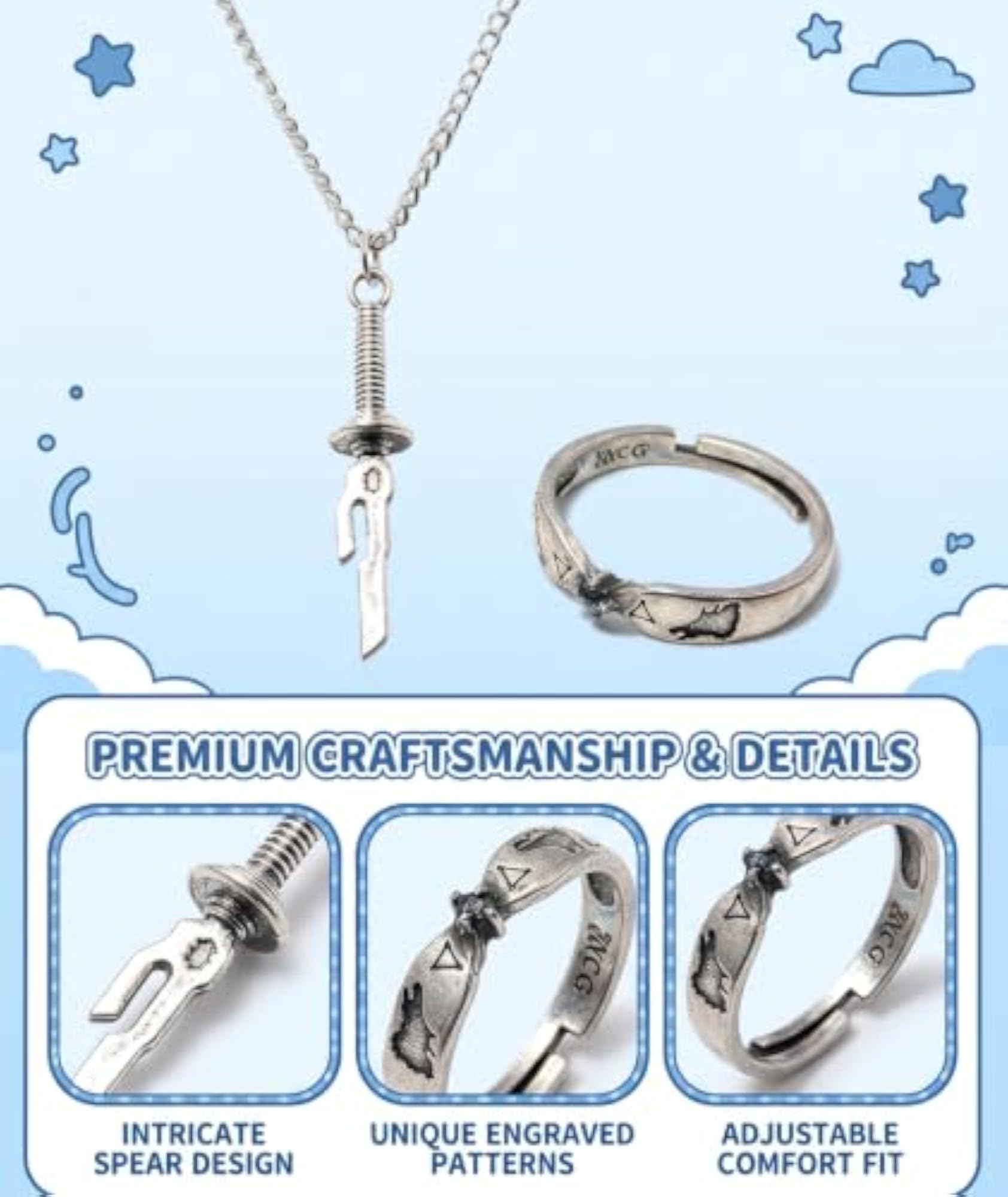 Anime Accessories Set for Men, Chain and Ring Combo