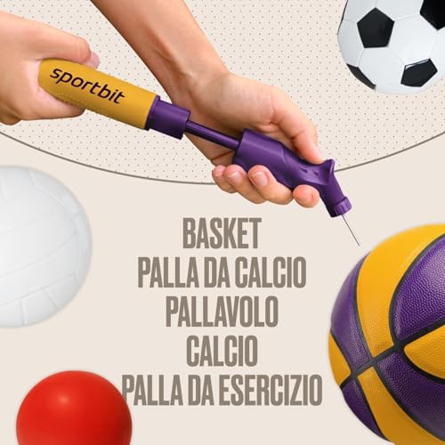 SPORTBIT Exercise Ball Pump – Hand Pump for Yoga Balls, Pilates & Stability Balls – Push & Pull Inflating System – Fitness Ball Air Pump with 5 Needles for Sports Balls