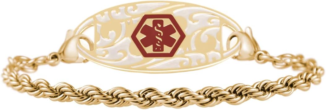 Lauren's Hope Gold Legacy Rope Medical Alert Bracelets for Women, Gold Chain Medical Bracelet for Diabetes, Heart Disease, Allergies, Custom Engraved, Medical ID