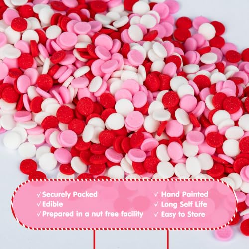 Image of Edible Pink Red White Round Confetti Mix Sprinkles for Cake Decorating | 130g,Cake Cupcake Cookie Decorating,Cupcake Topper,Wedding,Anniversary,Birthday,Baby Shower,DIY Baking Party Dessert Supplies