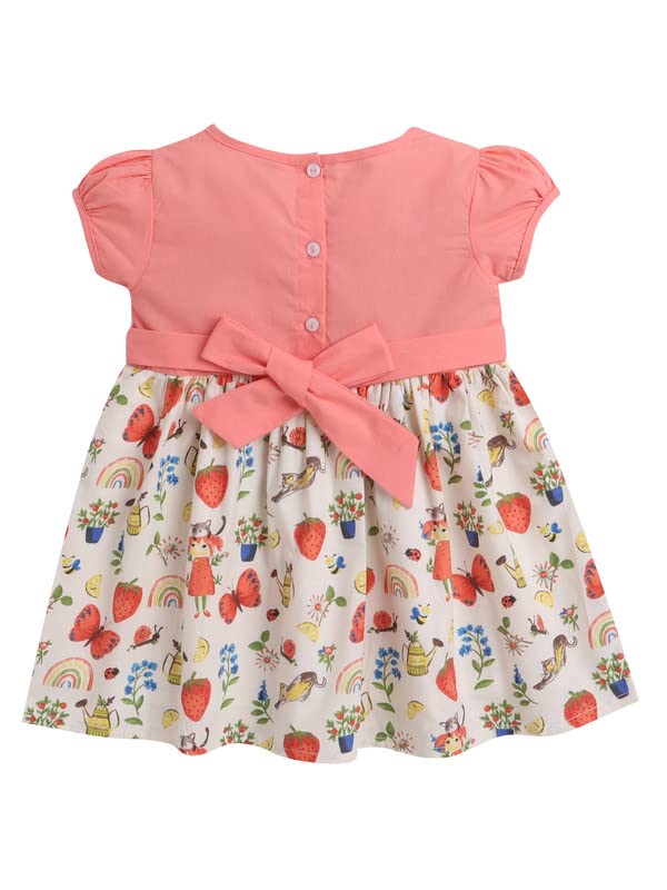 Image of Mama&Bebe Summer Dress for Girls with Cotton Soft Lining | Printed Fit & Flare Kids Outfit with Cute Bow Detail | Comfortable Breathable Party & Outing Dress for Toddlers and Little Girls