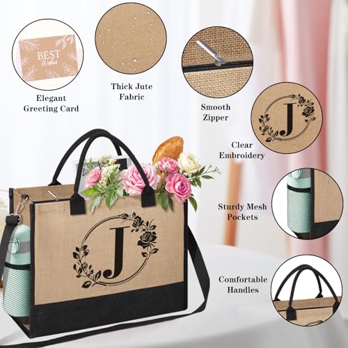 Personalized Gifts for Women, Initial Jute Tote Bag Monogrammed Beach Bag, Mothers Day & Birthday Gifts for Mom Women Friend3