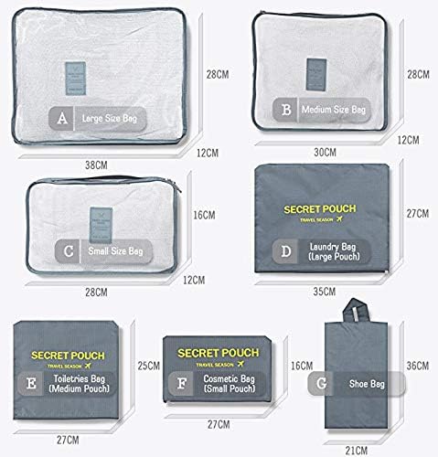 Miniatura 2 de Juego de 7 cubos de equipaje para viajes, organizadores de equipaje con bolsa para zapatos, bolsas de compresión para ropa, maleta, bolsa de