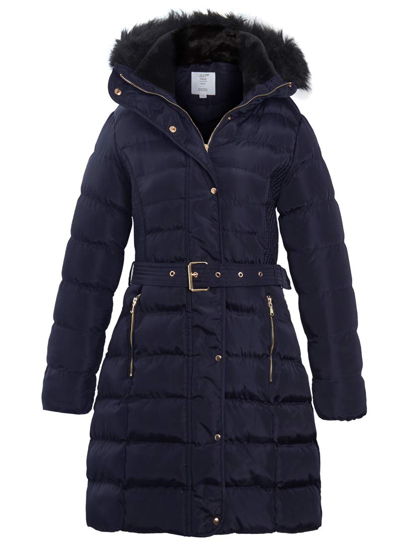 Ss7 Women's Navy Padded Faux Fur Parka Coat (Uk, Numeric, 26, Regular, Regular, )