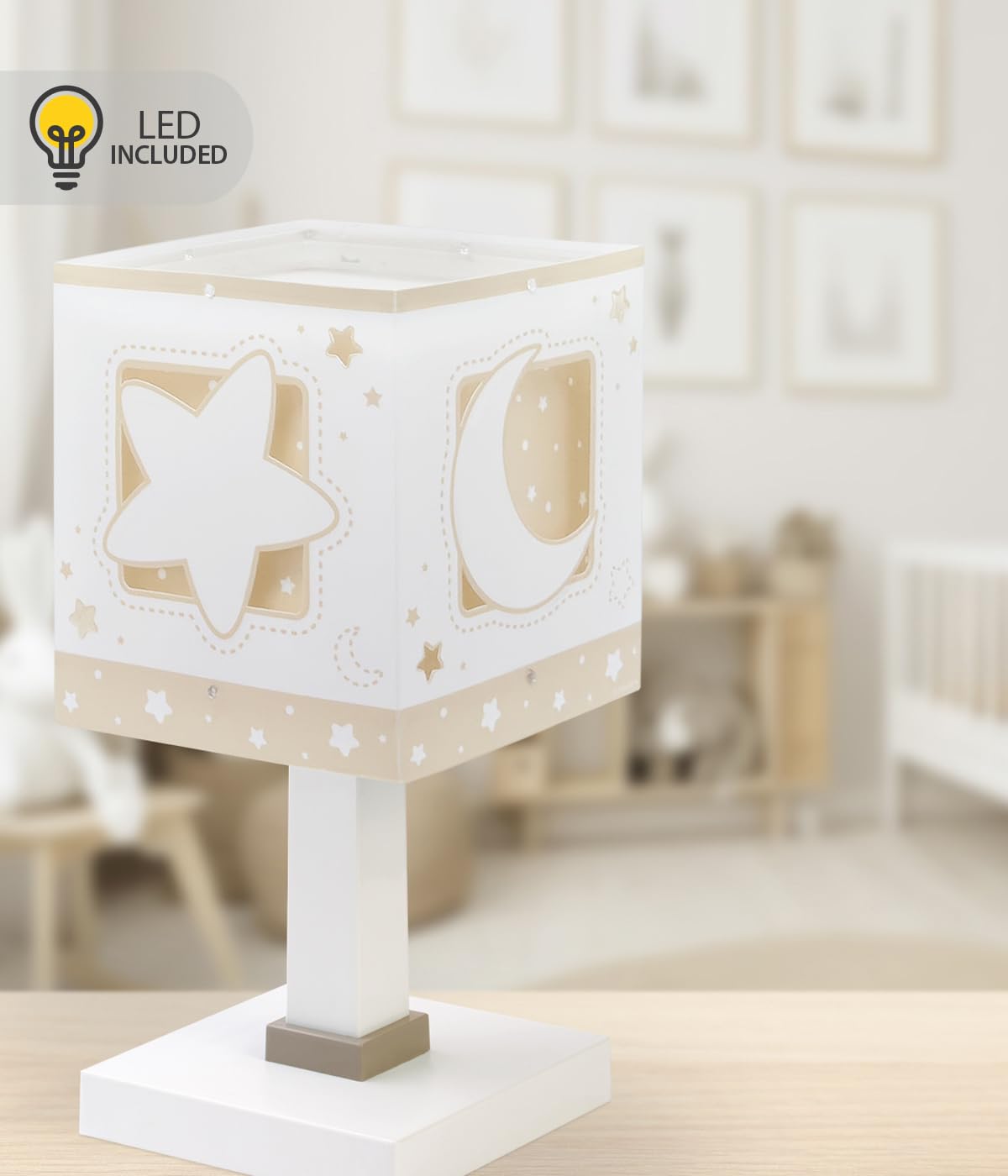Dalber Lampada da tavolo o comodino per bambini Moonlight Luna e stelle beige, 63231NB, G4-4W LED - Lampadina inclusa - 3