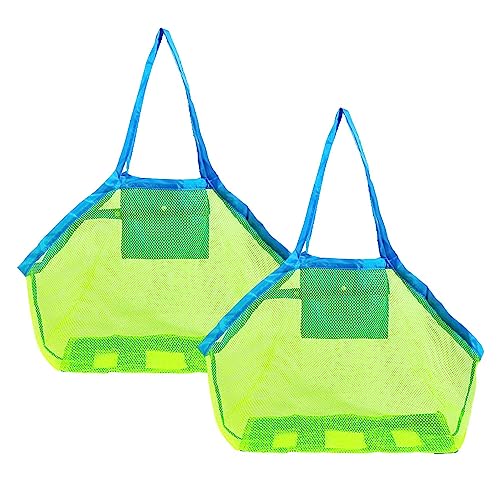 Gran Bolsa de Malla Playa 2pcs Bolsa Plegable de Malla de Playa para Niños Azul 1pc & Verde 1pc Bolsa Playa Juguetes Mesh Beach Bag para al Aire Libre Natación Piscina Viajes Toallas Juguetes