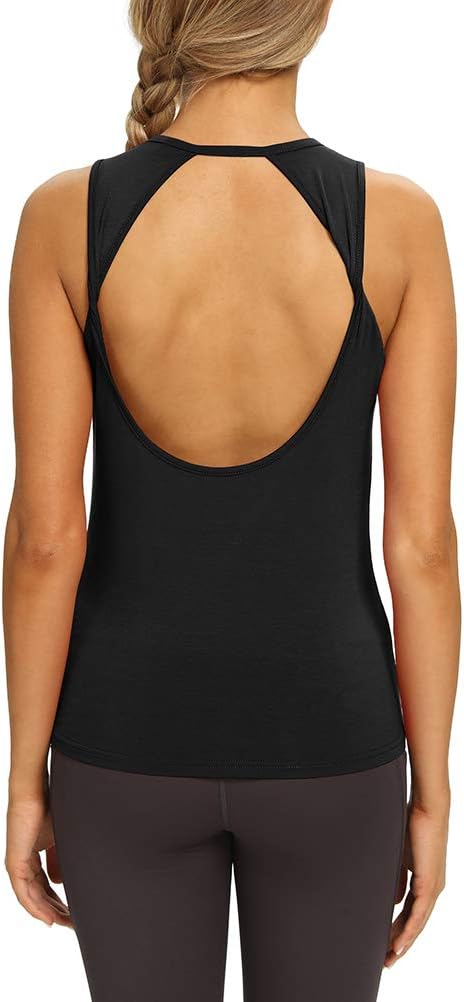 Mippo Workout Tops for Women Open Back Yoga Shirts Tank Tops Athletic Tops Gym Workout Clothes - Image 3