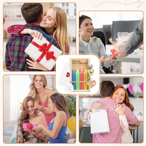 Nimm dir was du Brauchst Kerzen, Geschenke für Frauen mit Holzbox Trockenblumen und Umschlag, Kerze mit Spruch Geschenk, Geburtstagsgeschenk für Frauen Freundin Schwester (Rosa, Gelb, Grün, Blau)