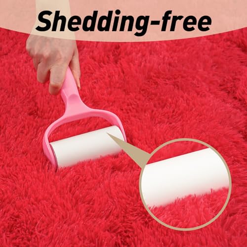 Red Rugs for Bedroom, 2x3 Fluffy Area Rugs for Living Room, Soft Shag Kids Rug Small Carpet with 4 Non-Slip Rug Pads (Red, 2ft x 3ft)