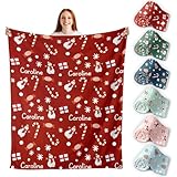 Raindull Custom Christmas Blanket with Name Personalized Christmas Throw Blankets Santa Snowman Holiday Blanket Cute Xmas Blankets for Women Boys Girls Xmas Decorations for Bedroom Sofa Couch 50x60