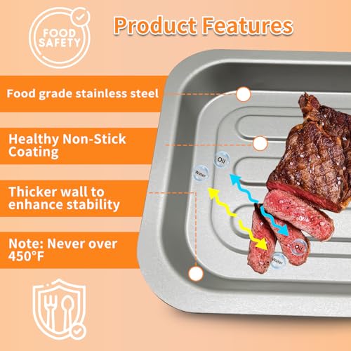 Image of 2 PCS Air Fryer Grill Pan for Emeril Lagasse Dual Zone 360 Air Fryer Oven 25 QT Extra Large, 11.5''x6.7'' Steel Air Fryer Tray Accessories Grill Plate Crisper Plate Drip Pan Replacement Parts