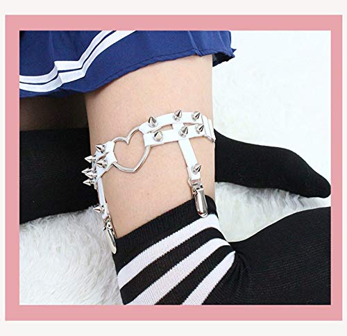 Women Girl Sexy Leather Heart Garters Punk Rock Rivet Stud Leg Ring 2Pcs #TOP2