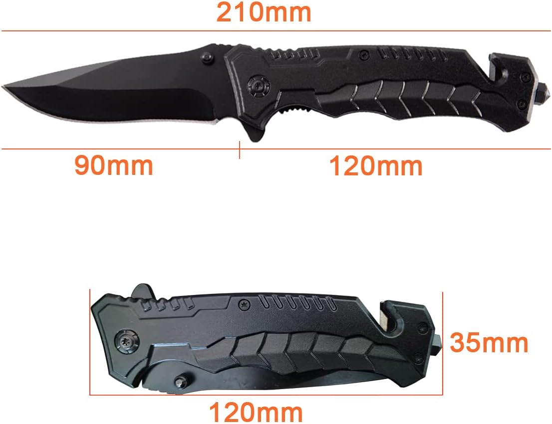 Folding Pocket Knife 3.54" Steel Blade Tactical Folding Knife with Glass Breaker Pocketclip Seatbelt Cutter Bottle Opener Knives for Rescue Outdoor Survival Camping Hunting Fishing Hiking EDC