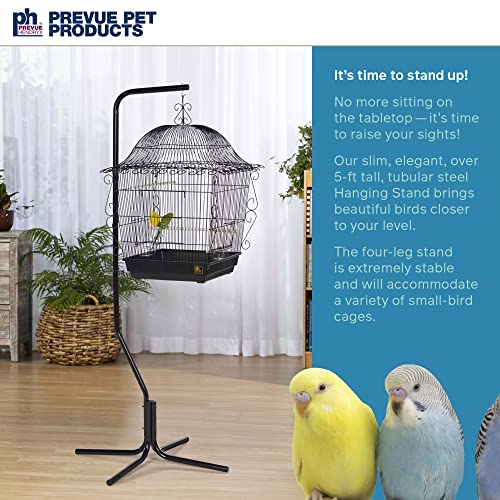 Image of Prevue Pet Products Tubular Steel Hanging Bird Cage Stand - Heavy-Duty White Bird Cage Stand with Hook, 4-Leg Base for Indoor or Outdoor Hanging Bird Cages and Feeders - Black