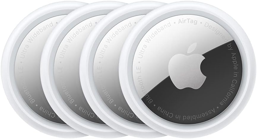 Apple AirTag 4-pack (1st generation). Track and find your keys, wallet, luggage, backpack and more. Simple one-tap set up with iPhone or iPad. Replaceable battery.