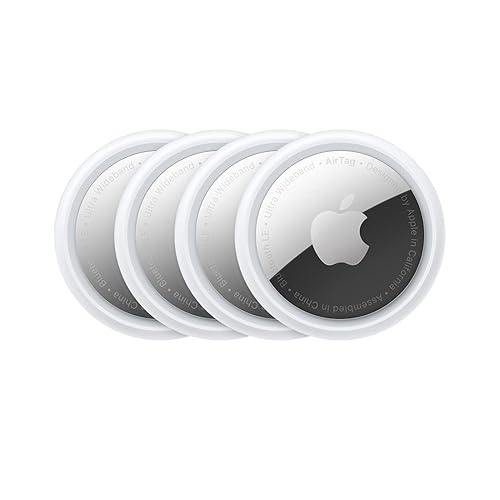 Apple AirTag 4er Pack - Finde und behalte Deine Sachen im Blick: Schlüssel, Geldbörsen, Gepäck, Rucksäcke und mehr. Einfaches Einrichten mit iPhone oder iPad. Austauschbare Batterie - Packung mit 4