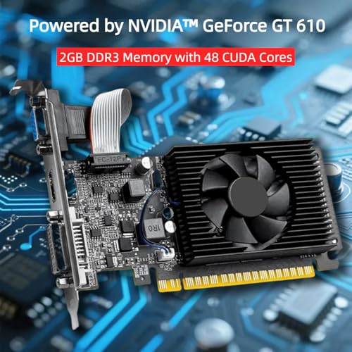 Image of XUANMO NVIDIA GeForce 2.0 GT610 Low Profile PC 2GB Graphics Card 64bit 810MHZ, 2560x1600 PC Video Card, PCI Express 2.0, DVI VGA HDMI Video Gaming Graphics Card