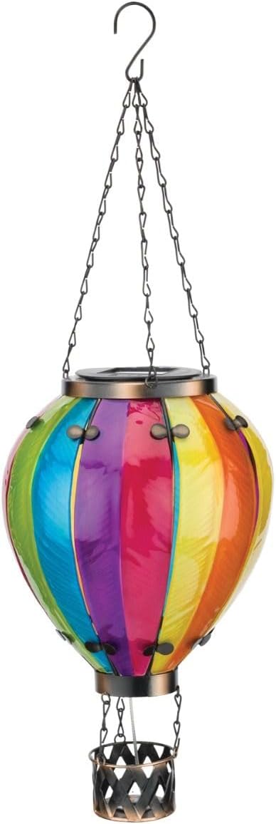 Regal Art & Gift 23.5 Inch Hot Air Balloon Solar Lantern – Hanging Solar-Powered LED Lights, Waterproof Portable Decorative Outdoor Lamp Made of Metal & Glass for Garden, Patios & Pathway – Rainbow