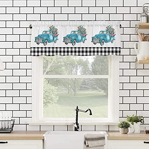 Window Valance Rod Pocket Panel For Kitchen Bedroom Windows Cactus Flower Blue Farm Truck Valances Short Curtain Bathroom Treatment Drapes Tropical Plant Black And White Lattice #TOP3