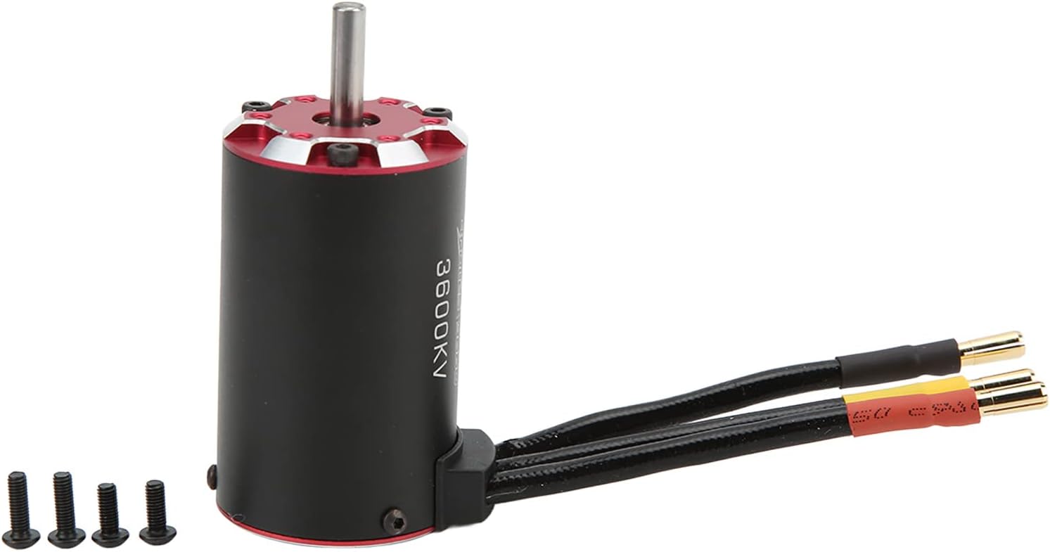 V2 3660 3600KV Brushless Motor Durable 4 Pole Motor for 1/8 1/10 RC Vehicle, Black Aluminum Alloy Build for RC Enthusiasts