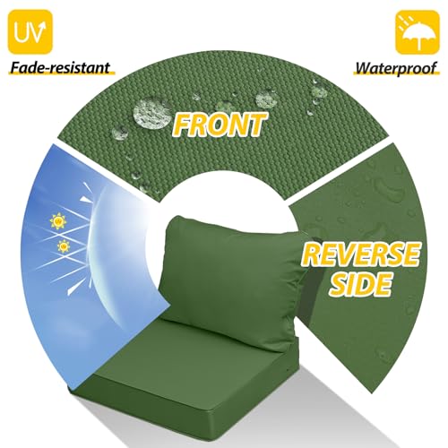 Image of AAAAAcessories Outdoor Seat Cushions for Chairs, Fade-Resistant, Waterproof Patio Furniture Replacement Cushions, 20 inch x 18 inch x 3 inch + 20 inch x 17 inch, Dark Moss Green