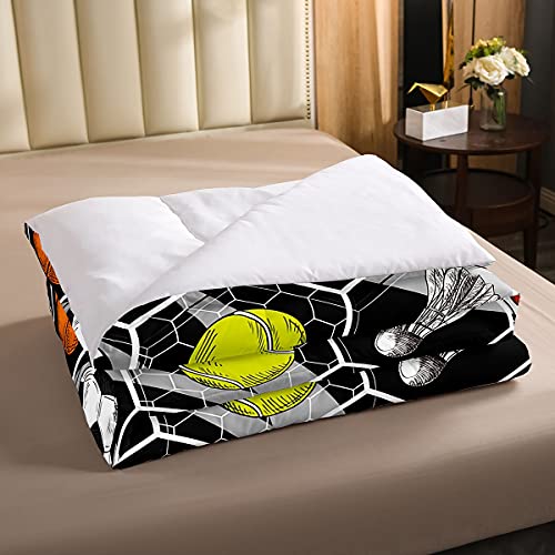 Ball Games Bedding Sets Basketball Football Comforter Set Hexagon Geometric Sports Down Comforter Baseball Tennis Badminton Rugby Duvet Sets With 1 Comforter And 2 Pillow Cases Full For Kids Boys Room #TOP1