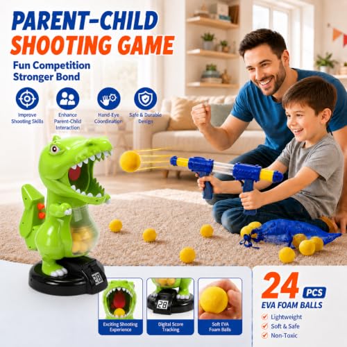 Image of EagleStone T-rex Dinosaur Shooting Toy for Boy Kids with LCD Auto Scoring