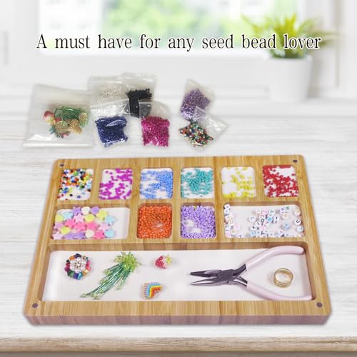 Favonuovy Seed Beads Sorting Tray With Bead Scoop, Magnetic Acrylic Lid And Velvet Padding Bead Boards For Jewelry Bracelet Making Wooden Beading Mat With 11 Beading Supplies Tool Storage Compartments thumb #4