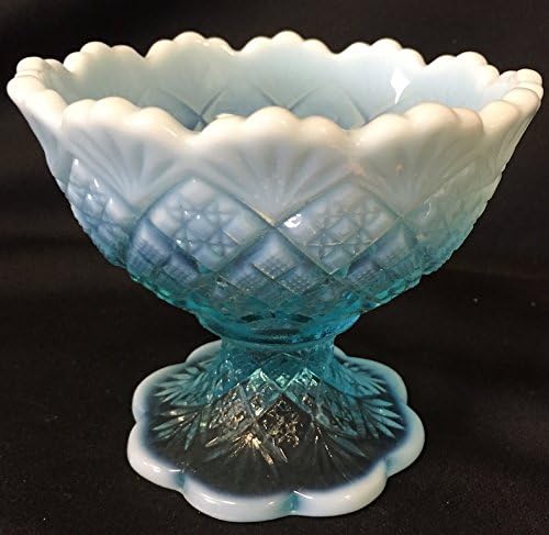 Serving Bowl - Dessert & Fruit Bowl - Fan & Feather Pattern - Original Westmoreland - American Made - Mosser Glass USA (Blue Opalescent)