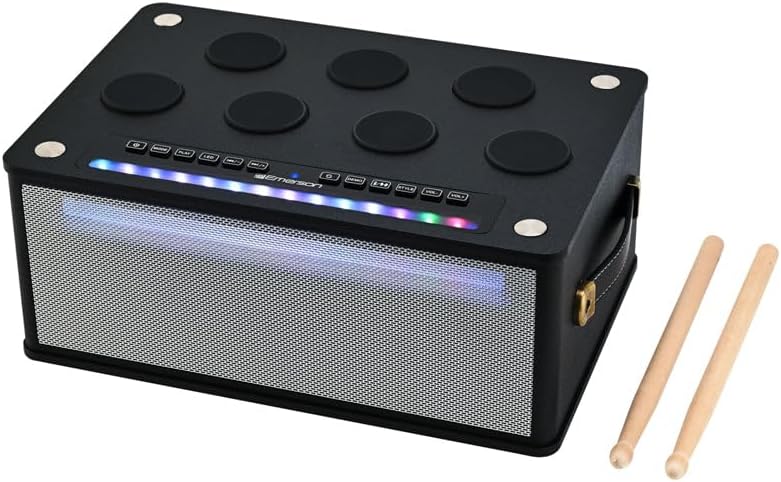 Emerson EDS-1000 Bluetooth Party Speaker: Drum Pads, LED Lights, Dual Speakers, USB/AUX/Mic, Rechargeable Battery