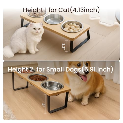 3 Cat Bowls with Stand - Adjustable Height Elevated Feeder for Cats & Small Dogs, Stainless Steel Raised Bowls, Anti-Vomit & Anti-Slip Tilted Design, Slow Feeding Pet Food & Water Station - Image 6