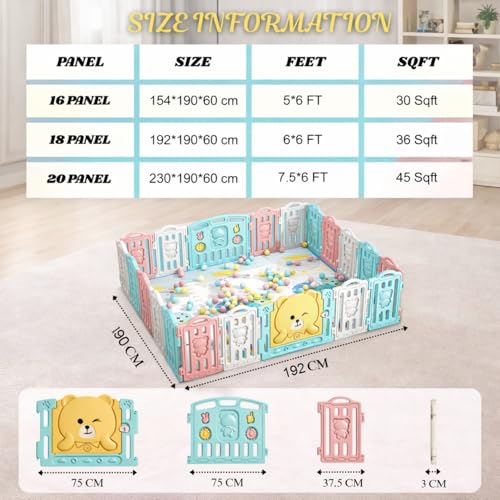 Image of 18 Panel Playpen for Babies up to 5 Year with Foldable Mat Big Size for Toddlers with Activity Panel Smart Folding & Portable Baby Play Fence for Kids Indoor with Gate (6x6 ft = 36 sqft)