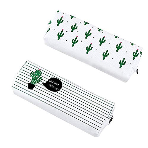 Haifly 2 Pcs Cactus Canvas Pencil Case Pencil Bag Stationery Storage Pouch Bag Case for Teenage Boys Girls