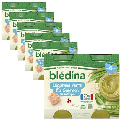 Blédina - Petits pots pour bébé - Légumes verts Riz Saumon du Pacifique - 70% d'ingrédients Français - Dès 6 mois - 12 pots de 200g